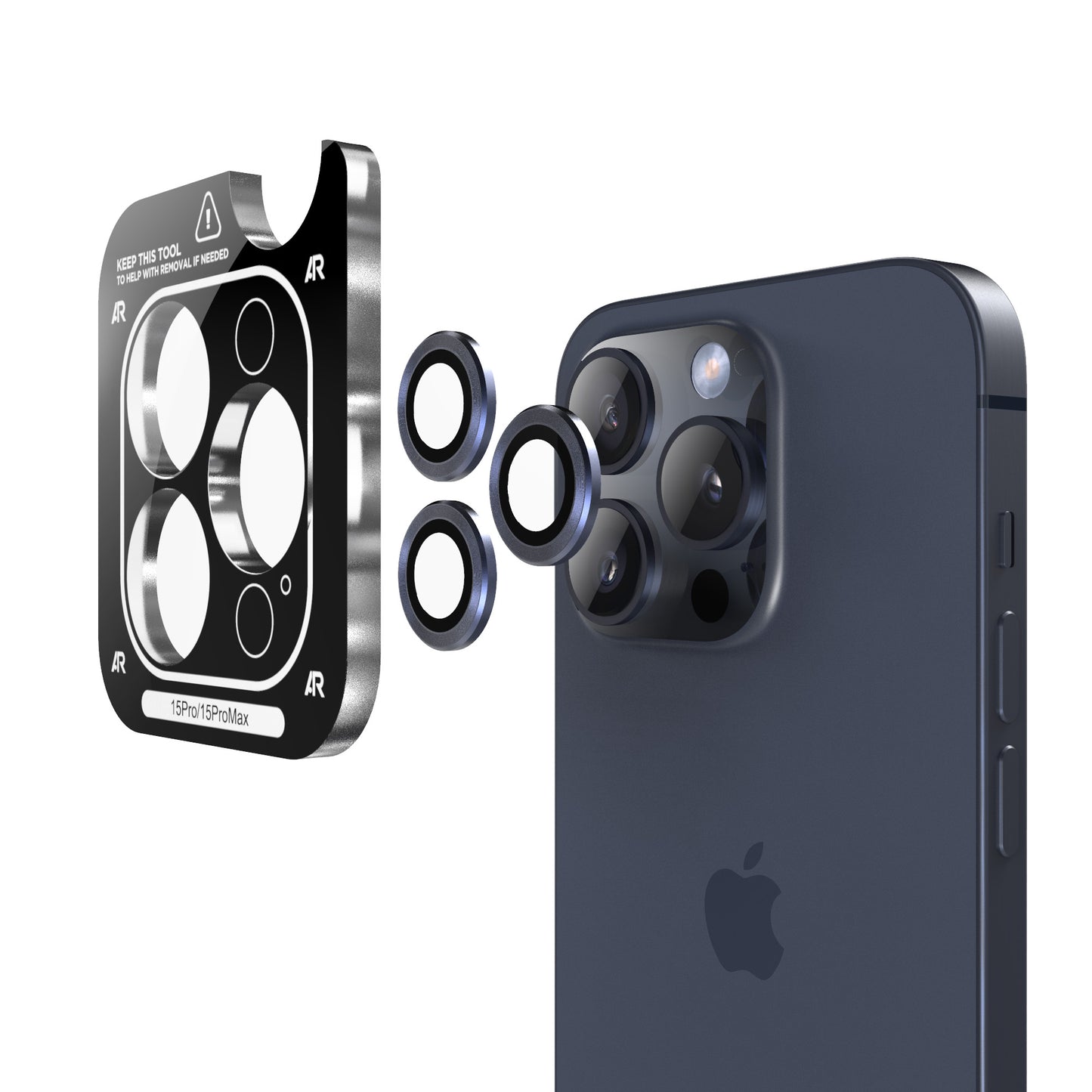 Halcon Stainless Steel + Tempered Glass Camera Lens Protector For iPhone 15 Pro Series